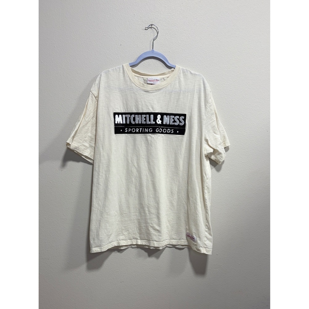 Mitchell & Ness Sporting Goods Embroidered Slub Cotton T-Shirt Cream XL - Picture 4 of 10